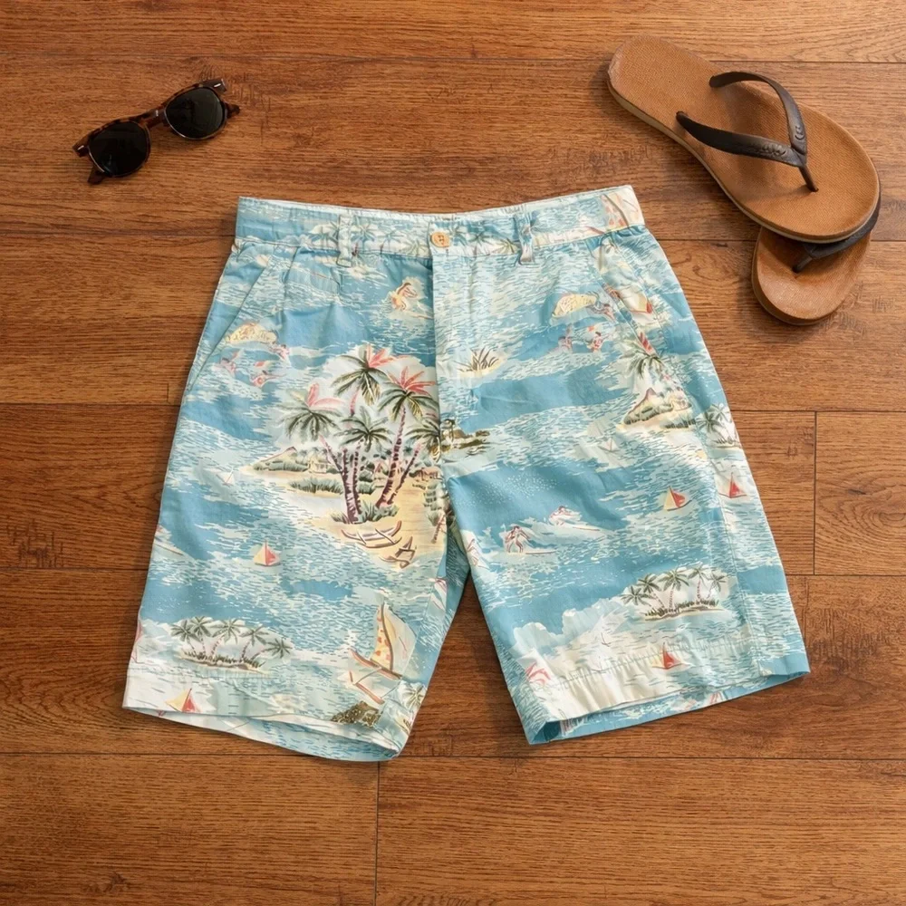 Vintage Island Print Shorts - Charleston SC - Coastal Preppy Resort Style